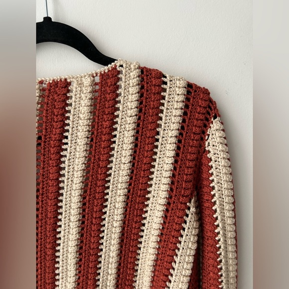 Zara collection crochet knit long boho cardigan coat two tone striped - Picture 12 of 13